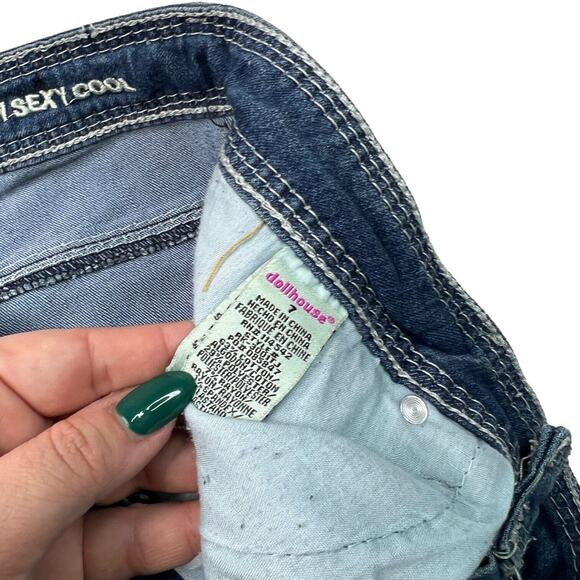 Dollhouse VTG Y2K Skinny Mid Rise Jeans Distressed Big Stitch Womens 7 Juniors - Picture 6 of 6
